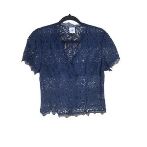 CABI NAVY BLUE LACE LONDON TOP #3073 SIZE MEDIUM